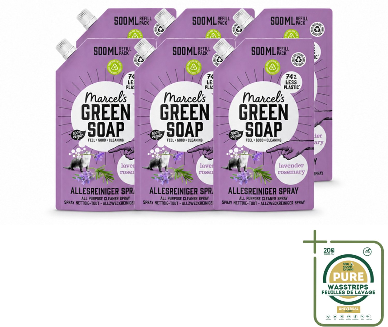 6 x Marcel's Green Soap - Allesreiniger Spray - Navulling - Lavendel & Rozemarijn - Frisse reiniging - 500 ml - Wasstrips - Allesreiniger - Natuurlijke Reiniger - Reinigingsnavulling - Lavendel En Rozemarijn - Biologische Reiniger
