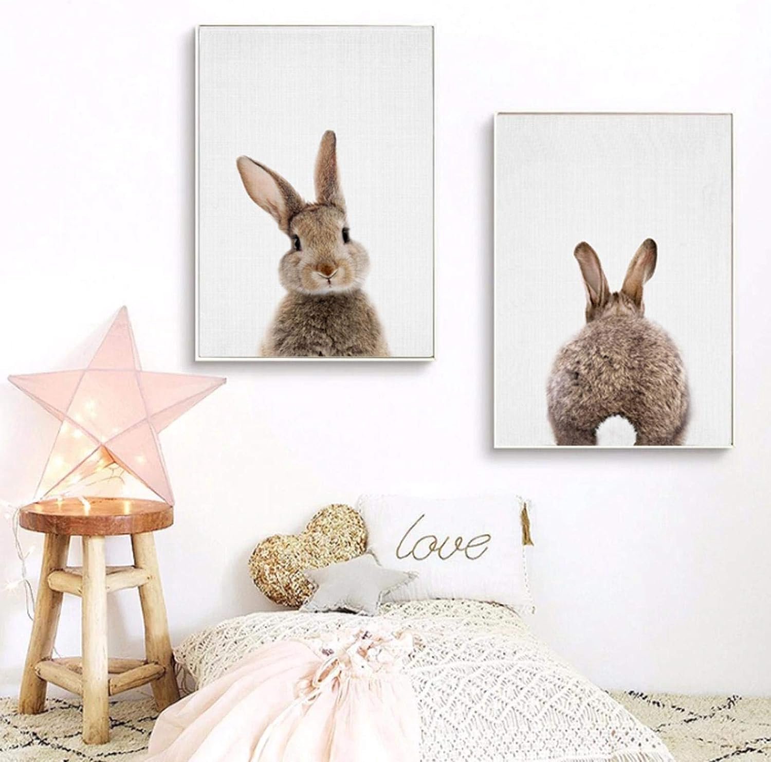 Konijn Konijnstaart Bos Dier Canvas Schilderij Poster en Prints Muur Kunst Foto Kinderkamer Home Decor kunstwerk muurschildering 60x80cmx2 Frameless