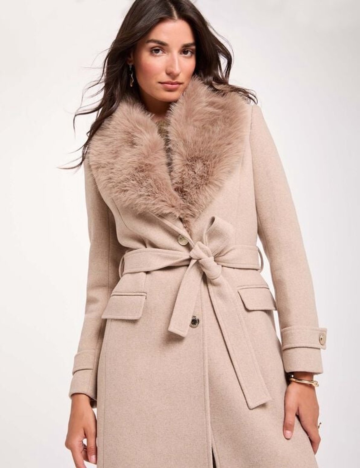 Morgan - Belted Long Coat 262-Gpeaks Beige - Maat : 42