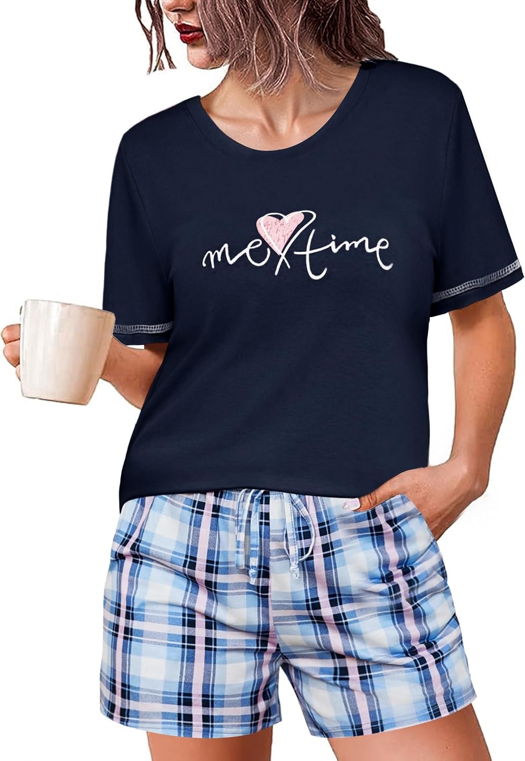 Pyjama dames korte pyjama dames zomer pyjama dames katoen korte mouwen shorts tweedelige pyjama dames met zijzakken S-XXL