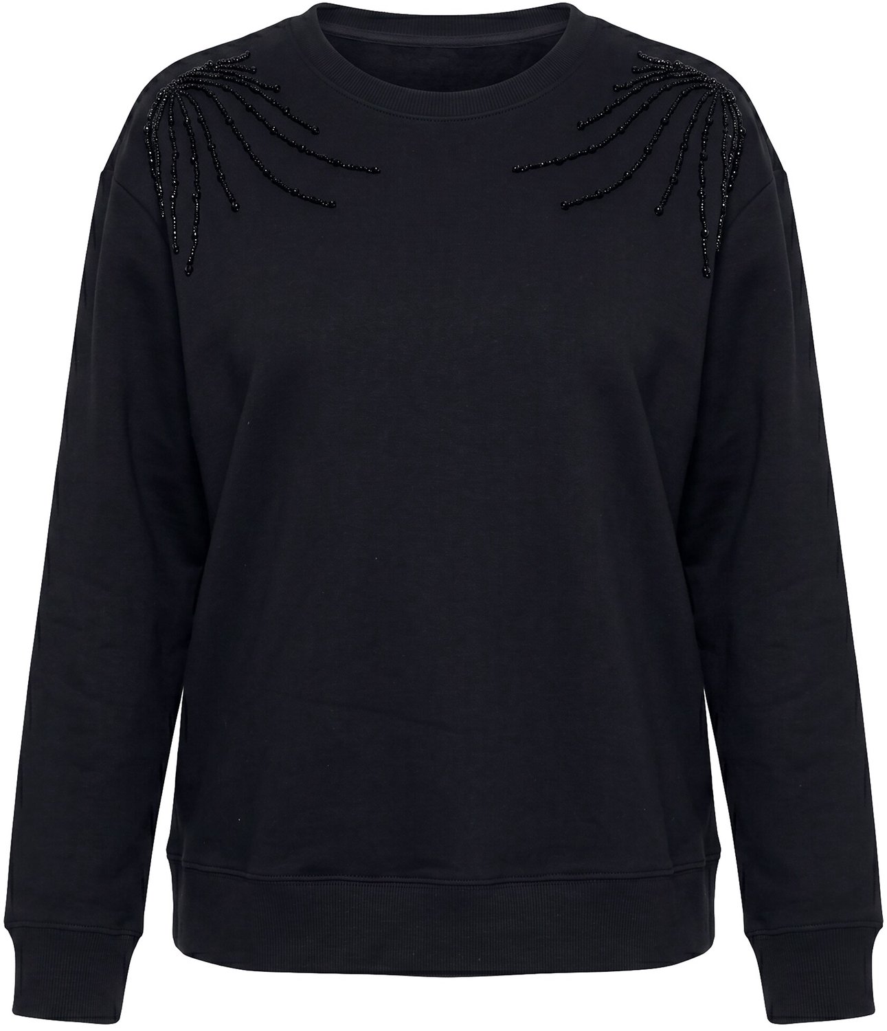 Ulla Popken - Dames - Sweatshirt borduursel met sierkralen ronde hals - Zwart - Maat 54+