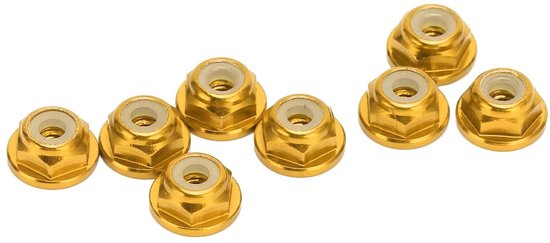 8 Stuks 1/24 M2 Anti Losse Moer Aluminium Flens Nylon Voering Anti Losse M2 Hex Zelfborgende Moeren voor Axiaal voor SCX24 (Gold) — afbeelding 5