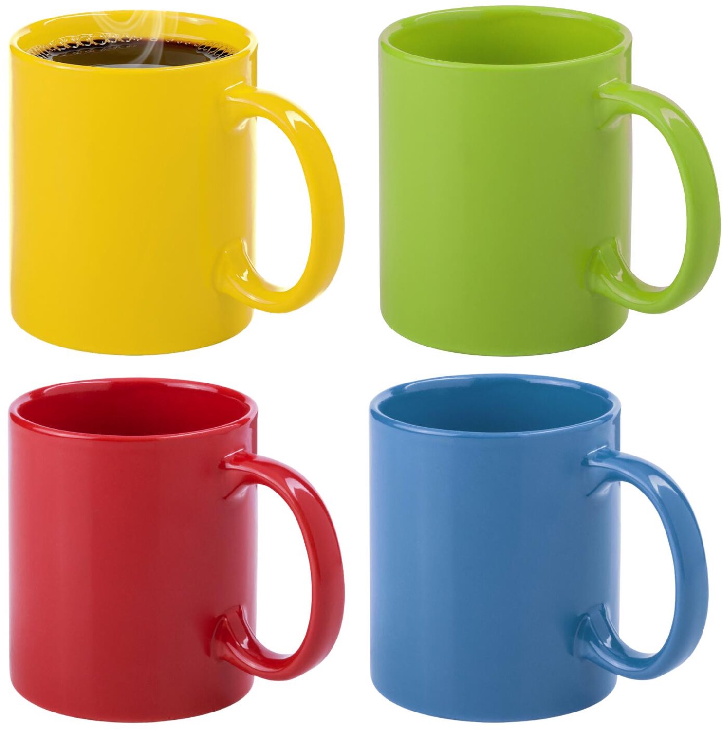 Bellatio Design Koffie mokken / thee drinkbekers Bright Colours - 4x stuks - glans - met oor - 370 ml