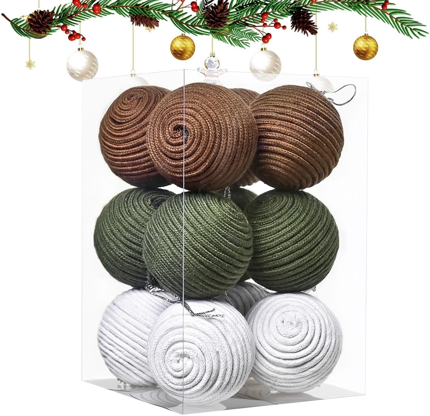 Kerstbal Ornamenten 12 Stuk Neutrale Rustieke Handgemaakte Katoenen Hanger