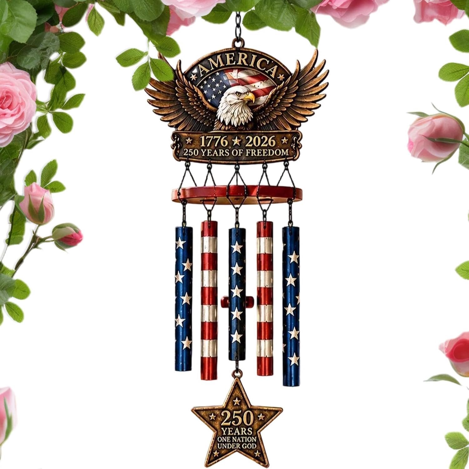 Patriottische windgong voor buiten Eagle Patriottische charme met ster