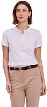 Wit katoenen poloshirt voor dames, model met korte mouwen, kraag en knoopsluiting.