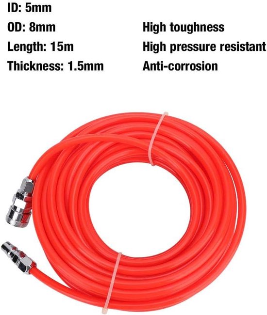 15M hogedruk flexibele luchtcompressorslang met mannelijke/vrouwelijke snelkoppeling rood 5 * 8 mm, luchtcompressor vervangende onderdelen — afbeelding 4