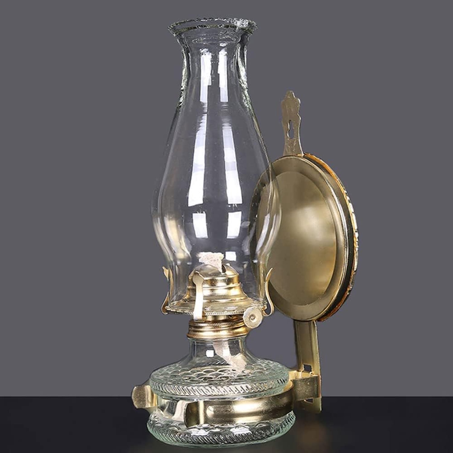 Petroleumlamp, wandgemonteerde olielamp met glazen spiegel lampenkap Oil Lights- Retro Nostalgia Kerosine Oil Lights for Kitchen Indoor Use Indoor Emergency Lights