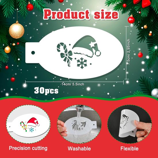 30 stuks kerstsjablonen, herbruikbare gezichtsverfsjablonen, kerstsjablonen, kunststof sjablonen, knutselsjablonen, sjablonenset voor kinderen, feest, vakantie, Kerstmis, make-up — afbeelding 2