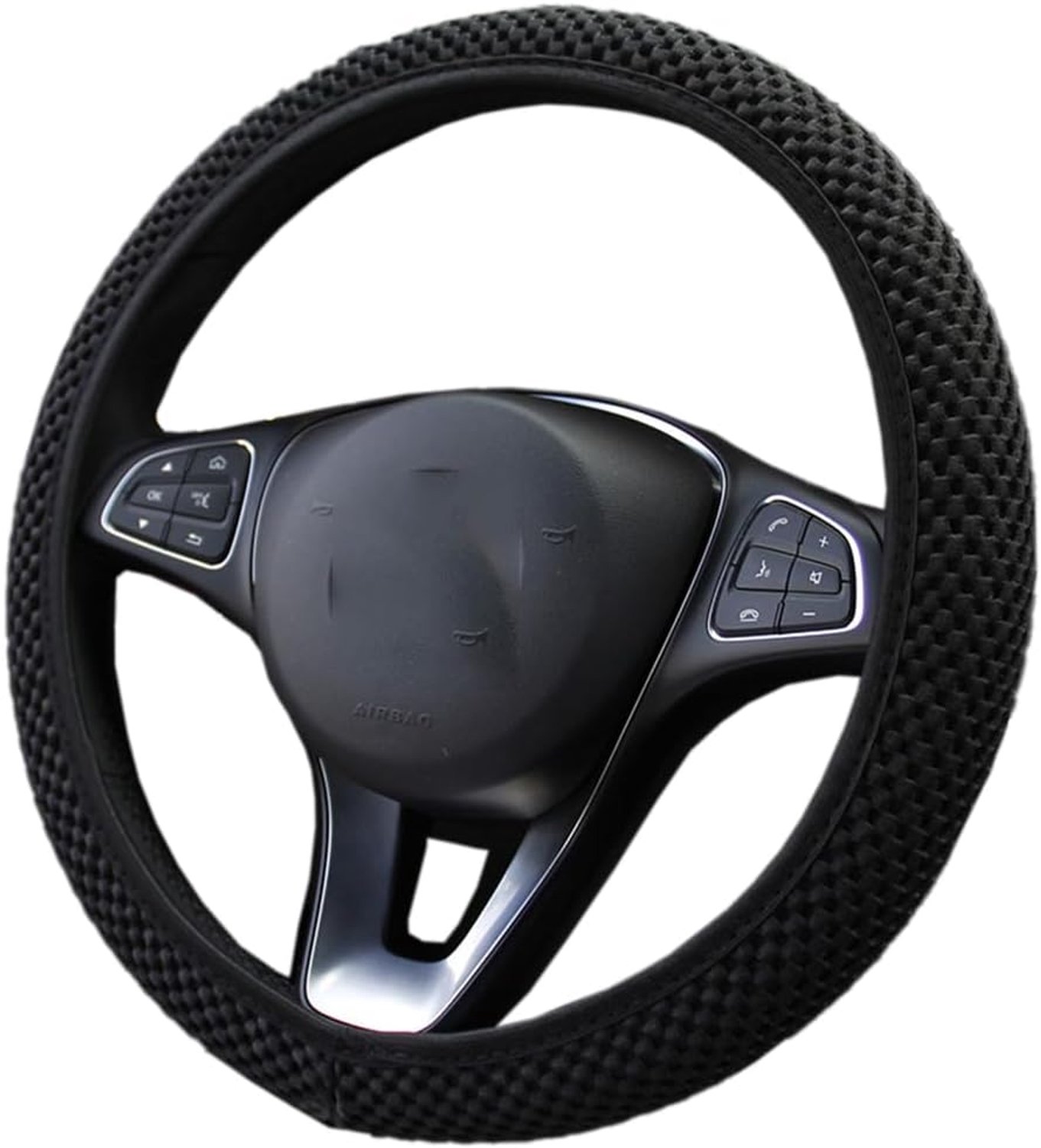 Universele auto stuurhoezen stuur afdekking 37-38 cm anti-slip stuurbekleding ademend gaasweefsel zomer stuurbescherming stuurhoes stuurbeschermer voor wagen kar vrachtwagen, zwart