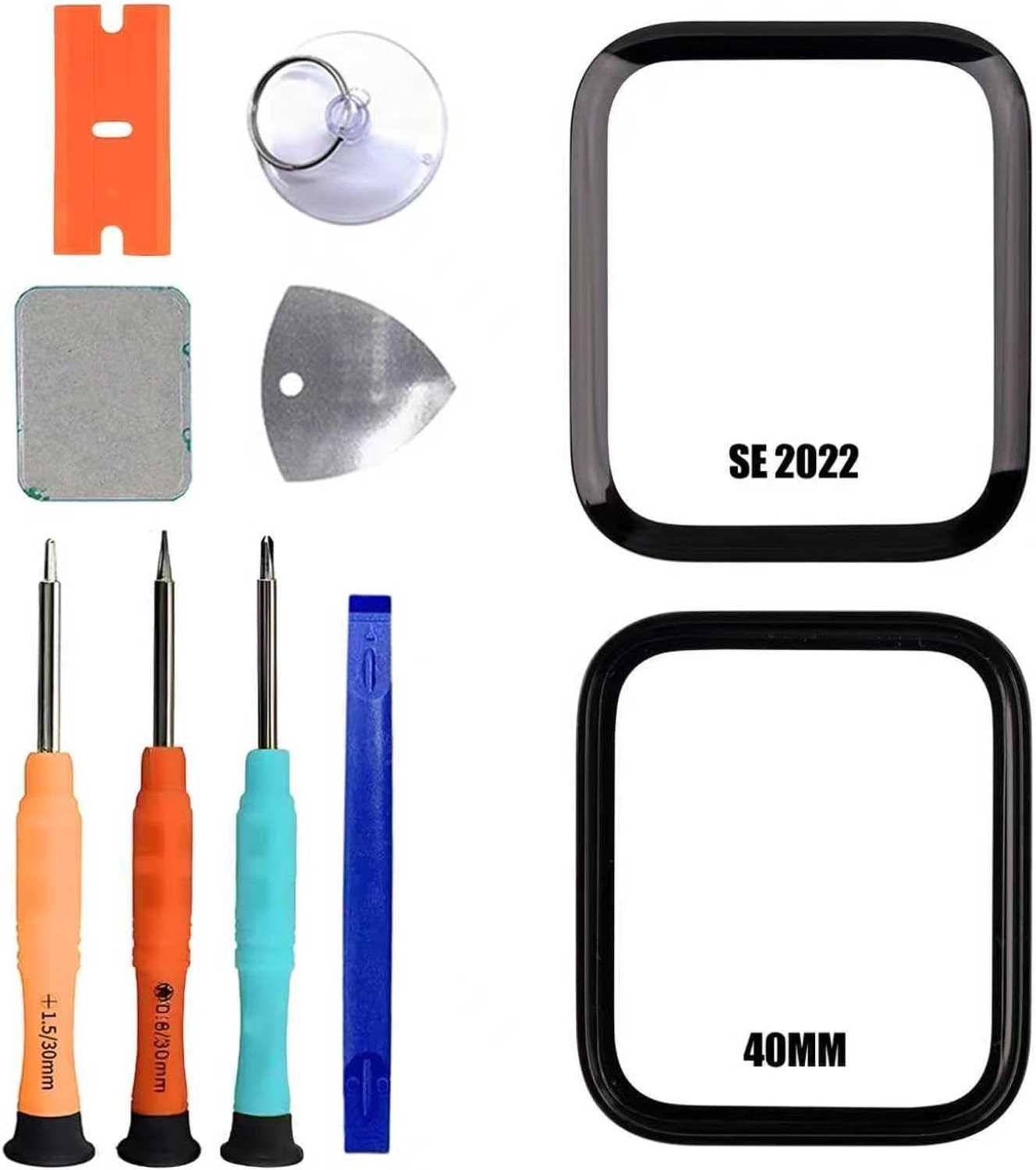 Vervangingsset voor Apple Watch Series SE (2022), 40 mm, display, glas, voorglas, reparatieset [met OCA lijm] [geen LCD-scherm] met gereedschapsset