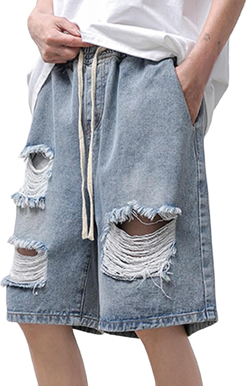 Générique Casual losse jeans voor heren, rechte pasvorm, voor dagelijks gebruik, comfortabel, rekbaar, versleten details, lente- en zomeroutfits