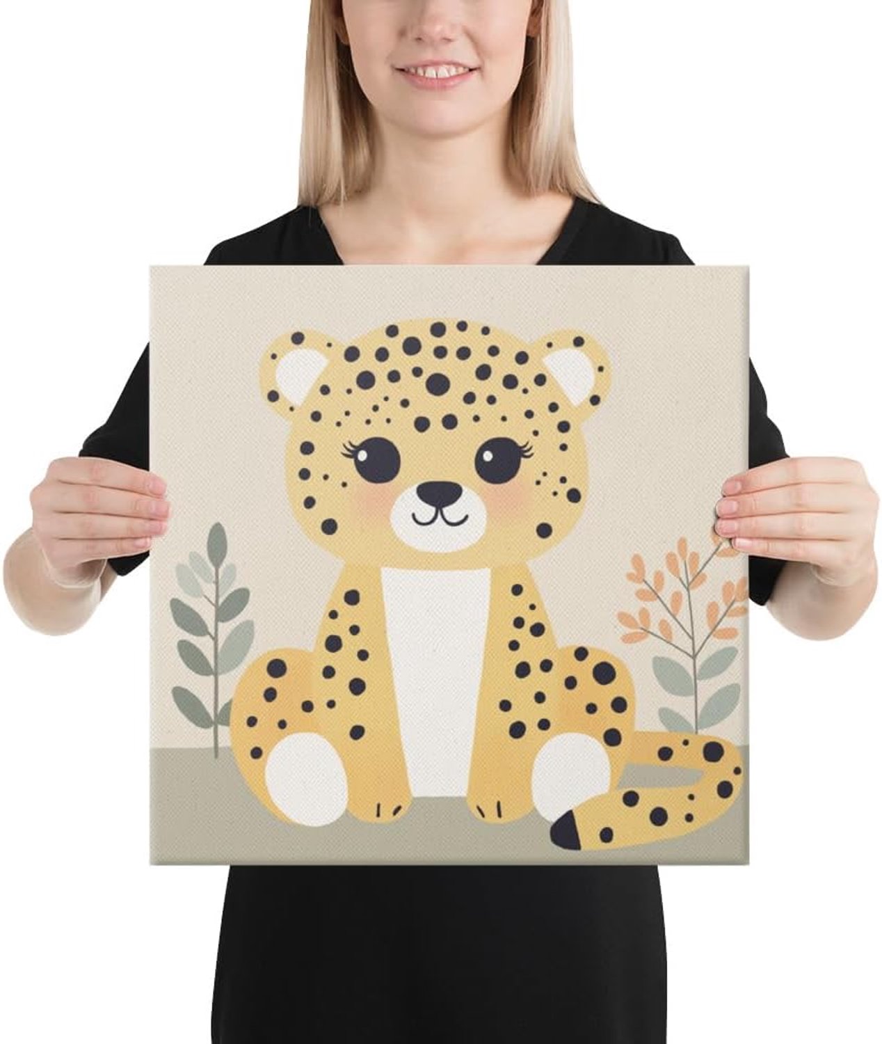 Baby Cheetah canvas print - kinderkamer wanddecoratie, kinderkamer kunst, speelkamer decor - muurkunst voor baby, peuters en kinderen - premium wanddecoratie (40 x 40 cm)