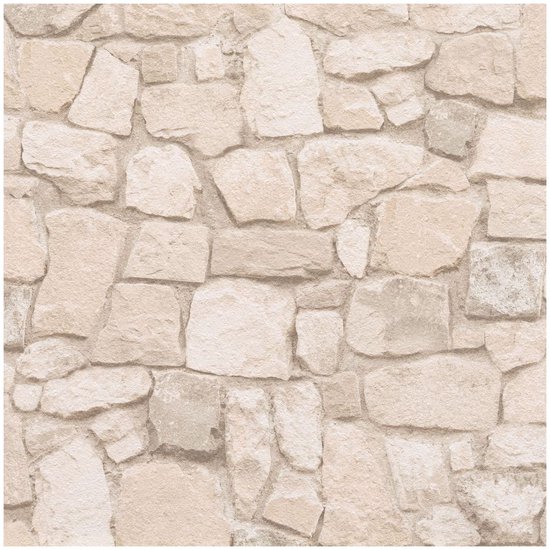 Steen tegel behang Profhome 692429-GU papier behang licht gestructureerd met structuur mat crème beige zand 5,33 m2
