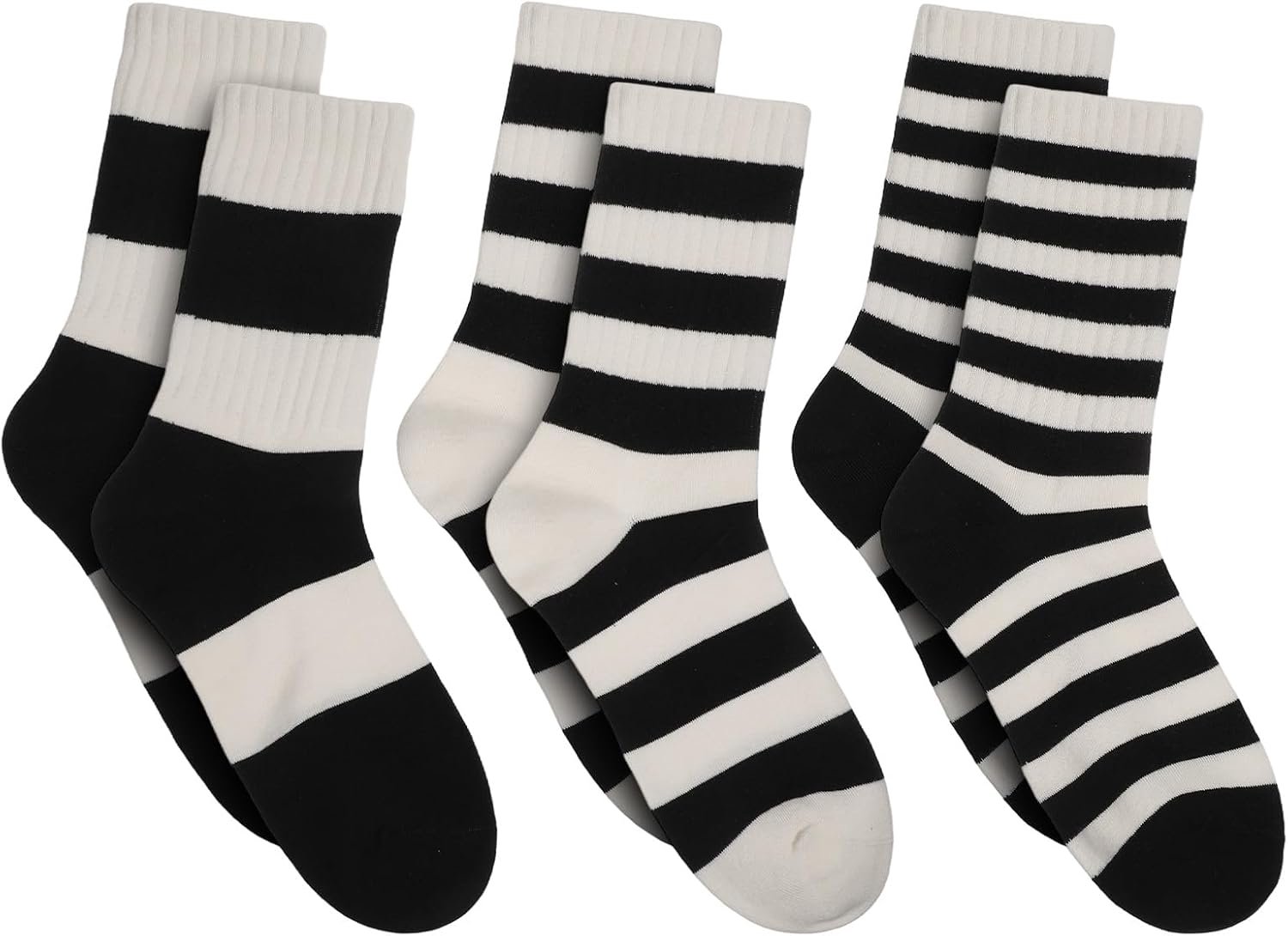3 paar zwart-wit gestreepte sokken, goth gestreepte sokken, antislip crew zwart en witte sokken voor vrouwen, leuke casual sok voor dagelijks gebruik