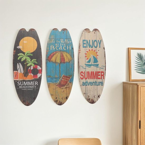 3 Stuks Delige Surfplank Houten Borden Wanddecoratie voor Oceaanthema Zomerfeest Accessoires voor Badkamer Woonkamer Entree van Kusthuis Authentieke Tropische — afbeelding 2