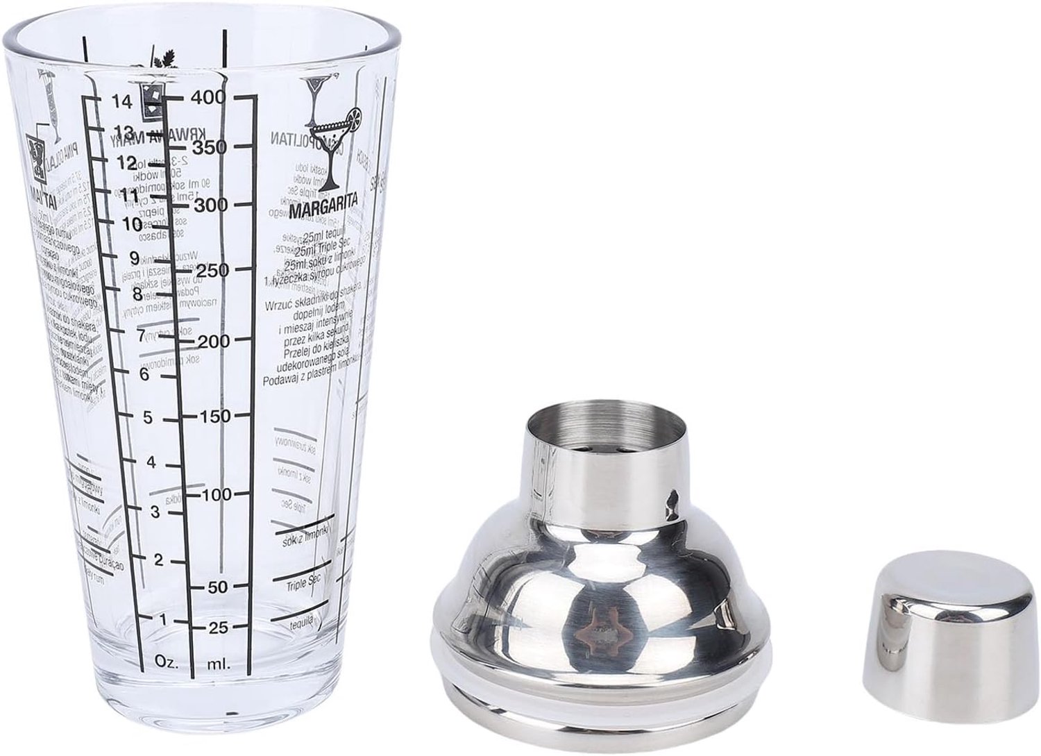 Annadue Glazen Cocktailshaker van 14 Oz met Roestvrijstalen Deksel