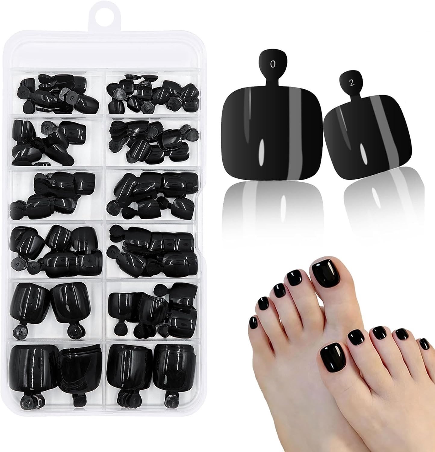 120 Pcs Neppedicure Set met Korte Vierkante Teennagels in 12 Maten voor Zomerfeest en Strandactiviteiten