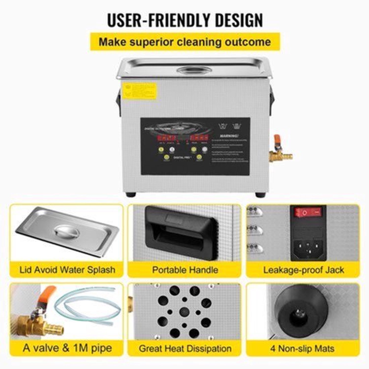 Ultrasonische Reiniger – Ultrasoon Schoonmaakapparaat – Ultrasoonreiniger – Ultrasoon Machine – 6 Liter Inhoud – 40 kHz Frequentie – Roestvrijstalen Tank