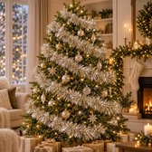 Decoris kerstslinger - 8x - zilver/champagne - 270 x 7 cm - folie/lametta - glans - kerstversiering