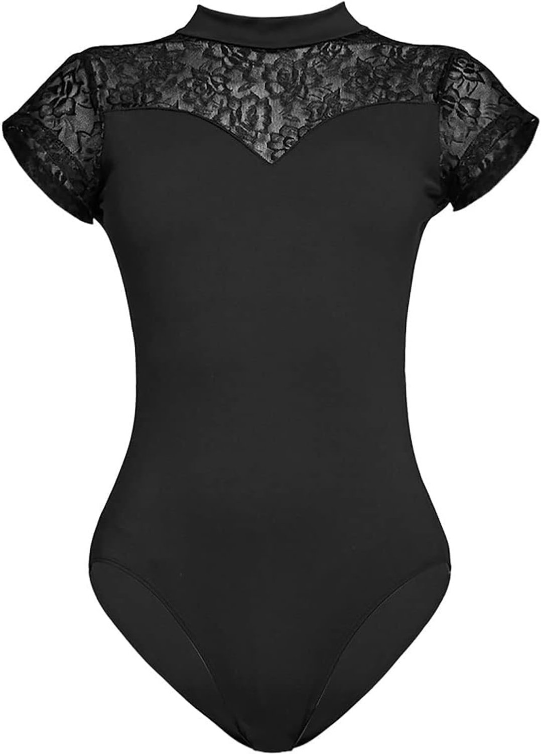 Zwart Dans Turnpakje voor Vrouwen Volwassen Dans Turnpakje met Kant Korte Mouw Gymnastiek Yoga Dancewear