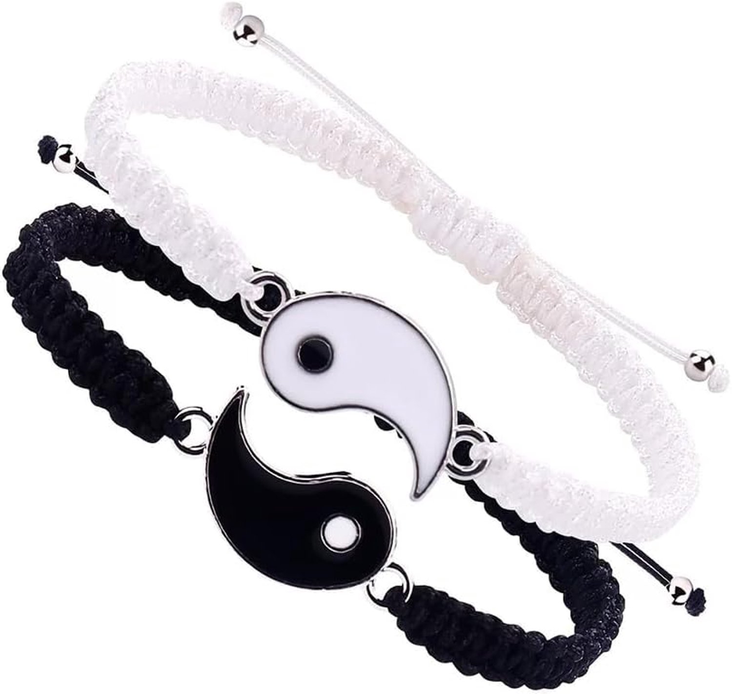 Yin Yang Damesarmband, vriendschap, sieradenset, stijve dames, zilver, zwart, geluksbrenger voor koppels en vrienden
