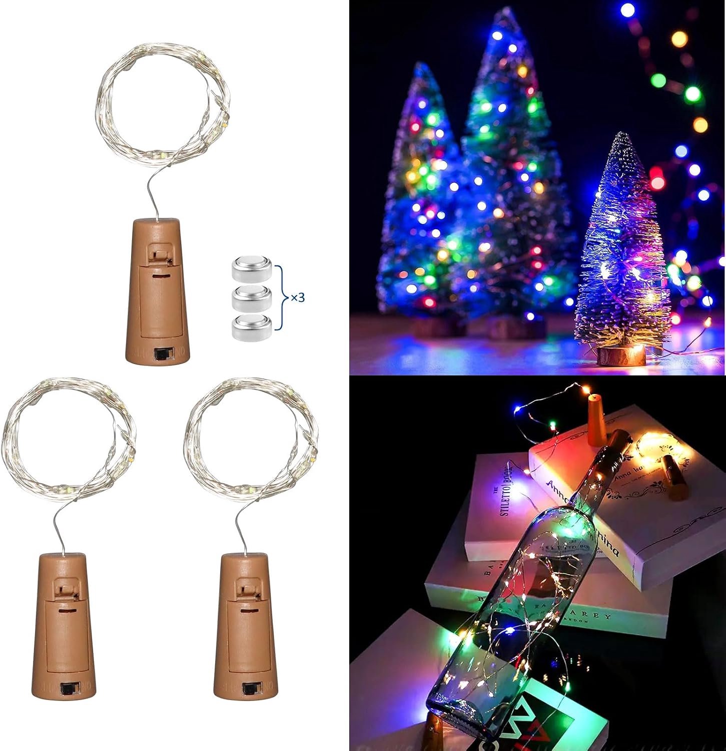 Fleskurk Lichten Gekleurd, 2M LED Feeënlichten met 20 LEDs, Veelkleurige Gin Wijnfles Lichten voor Feest, Decoratie Licht voor Bruiloft & Tuintafel, Keuken, Kerstdecoratie, Verpakking van 3