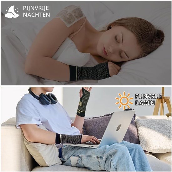 Wrist Support Mouwen Set van 2 voor Linker en Rechter Hand, Koper Compressie voor Carpaal Tunnel, Artritis en Tendinitis met Duimlus — afbeelding 4