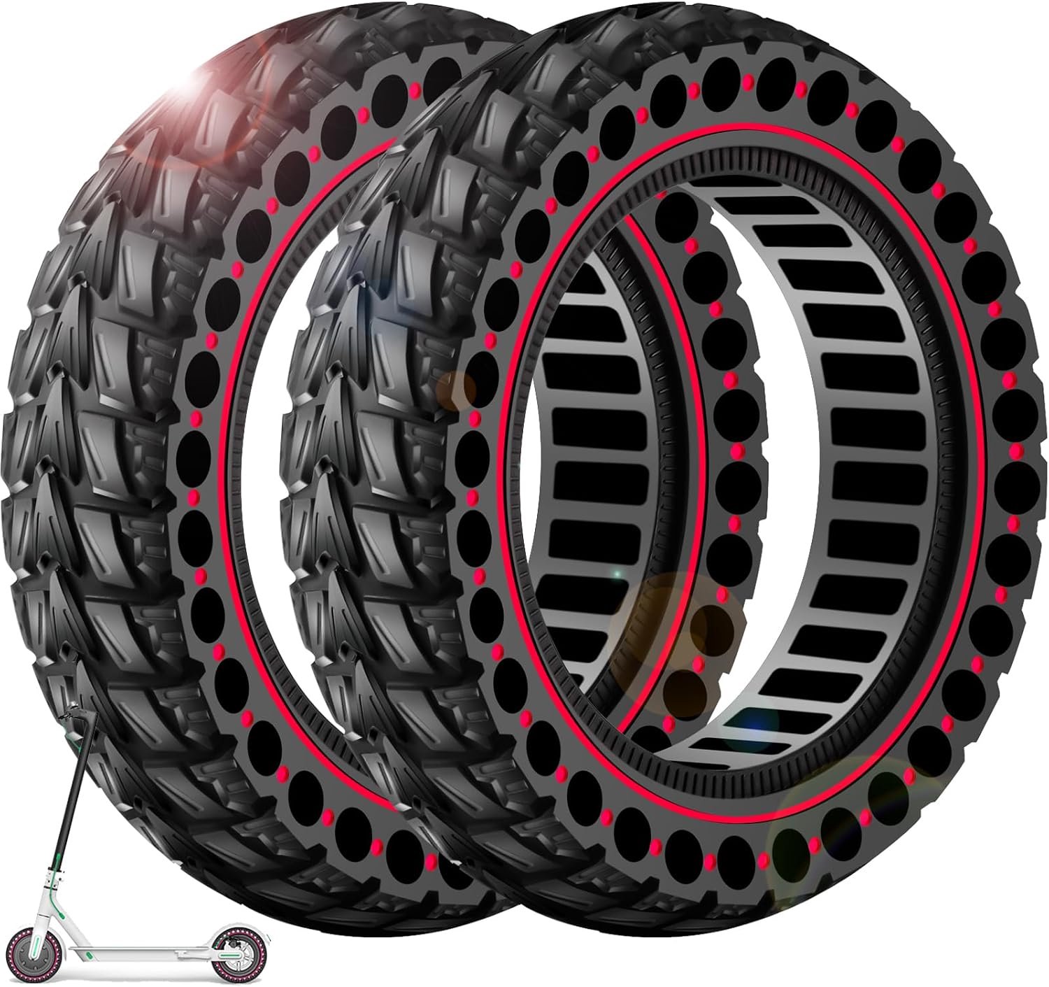BANGTING 60/70-6.5 E-scooter solide banden, 10 x 2,5 inch massief rubberen banden, 10 inch reservebanden voor Ninebot G30 / G30D / G30E / G30E / G30LP / G30D II / G30 Max (rood, 2 stuks)