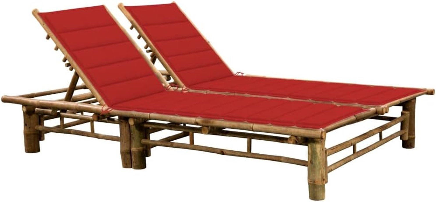 Strandstoel, 2-zits, ligstoel, met bamboe kussens, voor tuin, zwembad, terras