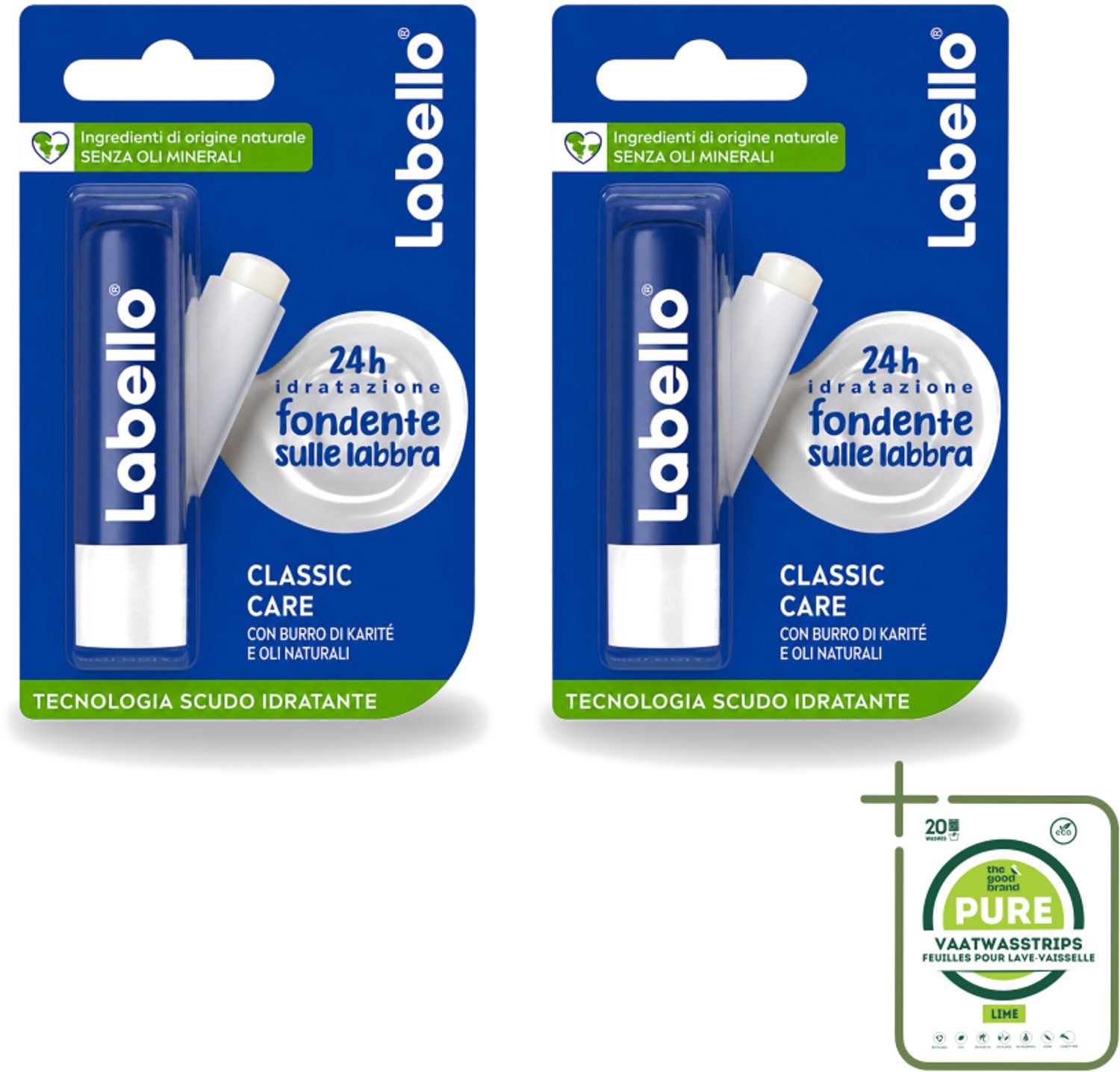 2 x Labello - Classic Care - Lippenbalsem - Voedend & Beschermend - 5.5 ml - Grootverpakking - Vaatwasstrips - Lippenbalsem - Lippenverzorging - Hydratatie - Uitdroging - Lippenbescherming