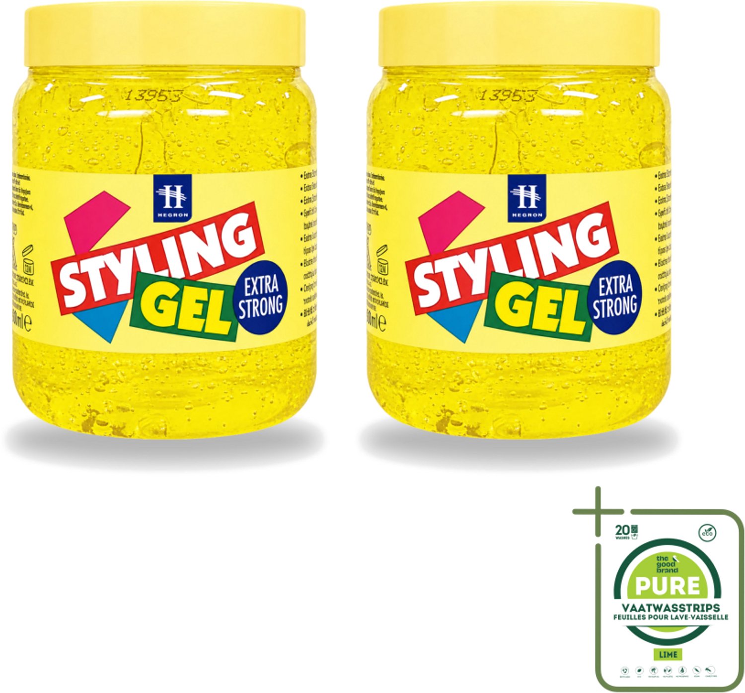 2 x Hegron - Styling Haargel - Extra Strong - Voor Sterke Fixatie - 500 ml - Grootverpakking - Vaatwasstrips - Haarkleur - Haartype - Stylinggel - Haartypen - Haartypen