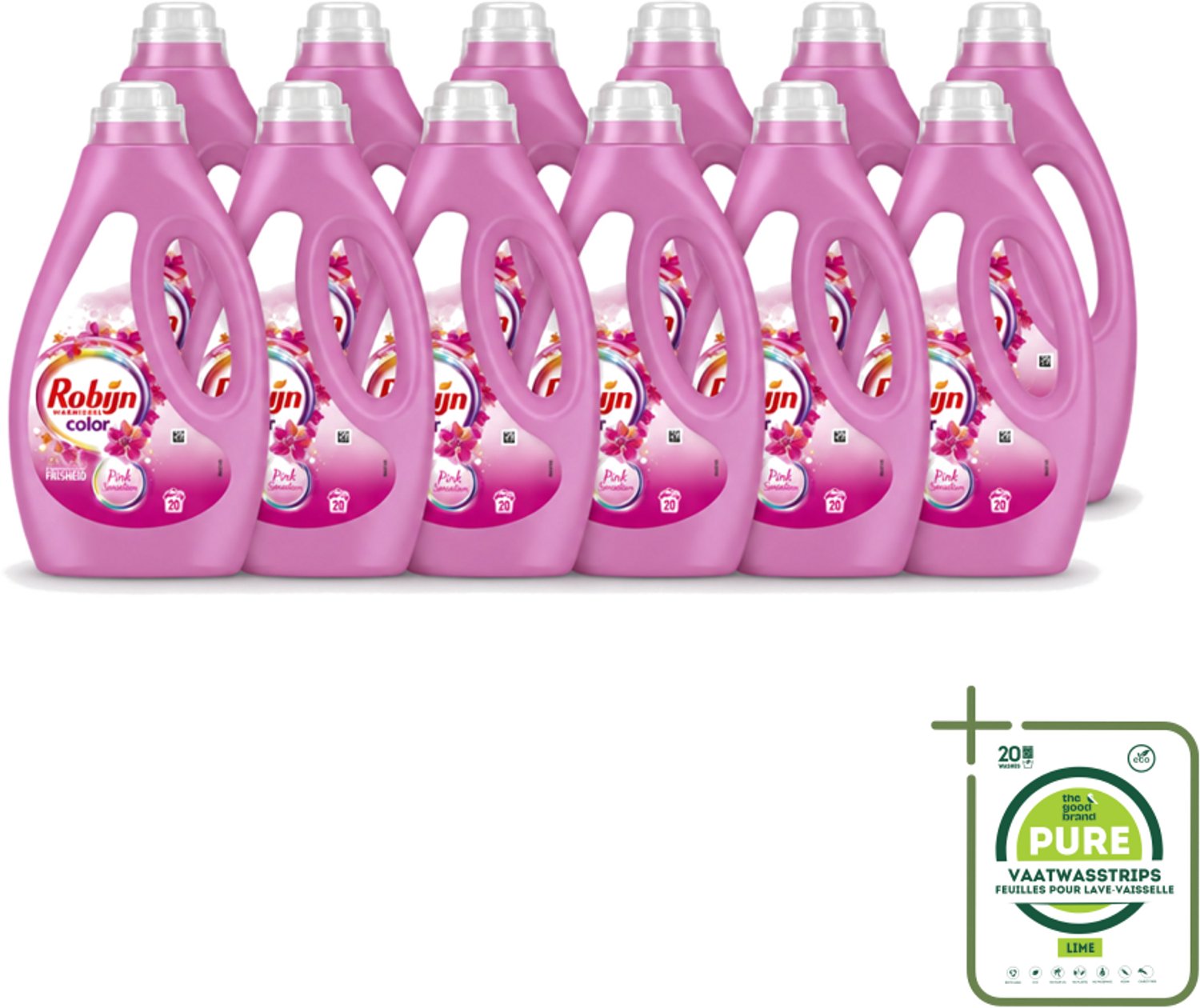12 x Robijn – Vloeibaar Wasmiddel – Color Pink Sensation – 20 wasbeurten - Grootverpakking - Vaatwasstrips - Kleurverzorging - Wasmiddel - Frisheid - Geur - Was