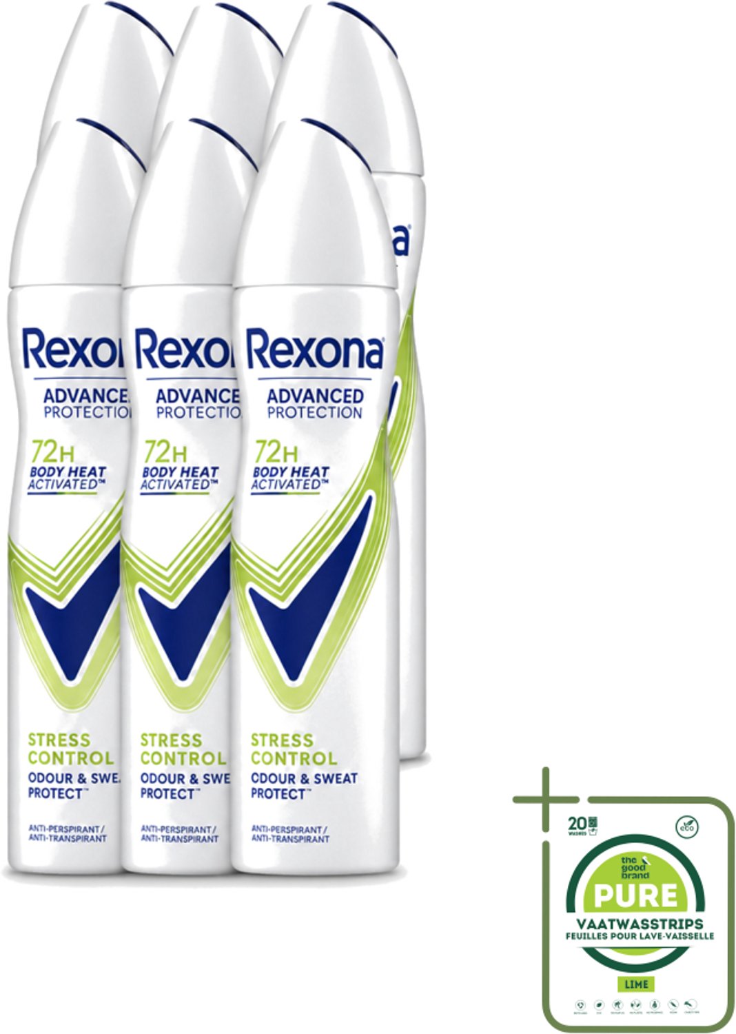 6 x Rexona – Deodorant Spray – Advanced Protection Stress Control – 150 ml - Grootverpakking - Anti-transpirant Spray - Stress Control - Zweetbeheersing - Frisse Geur - Body Heat Activatie