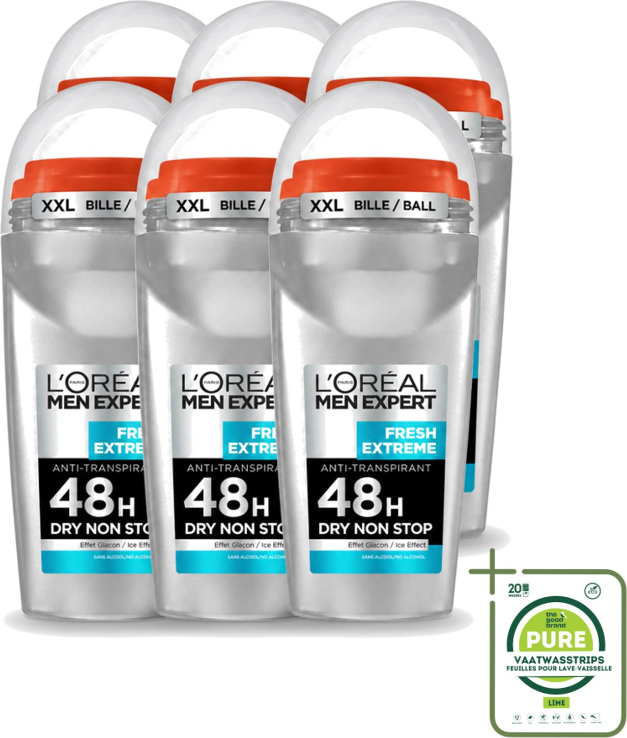 6 x L’Oréal Paris Men Expert – Deodorant Roller – Fresh Extreme 48H – 50 ml - Grootverpakking - Anti-transpirant - Zweetbestrijding - Frisheid - Ice-effect - Deodorant Roller