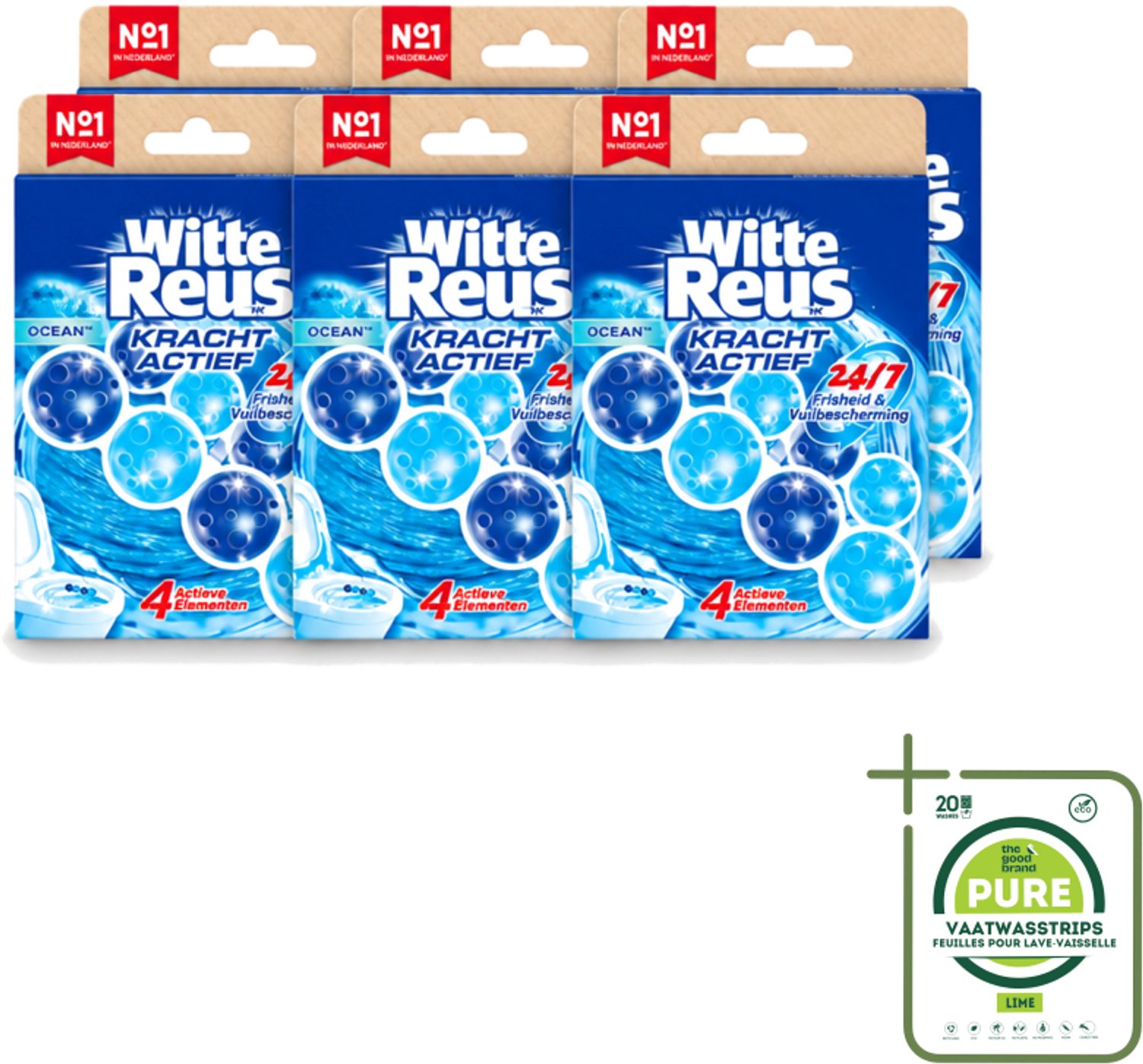 6 x Witte Reus – Toiletblok – Kracht Actief Oceaan – Duo Pack - Grootverpakking - Vaatwasstrips - Toiletblok - Reiniging - Oceaangeur - Anti-kalk - Hygiëne