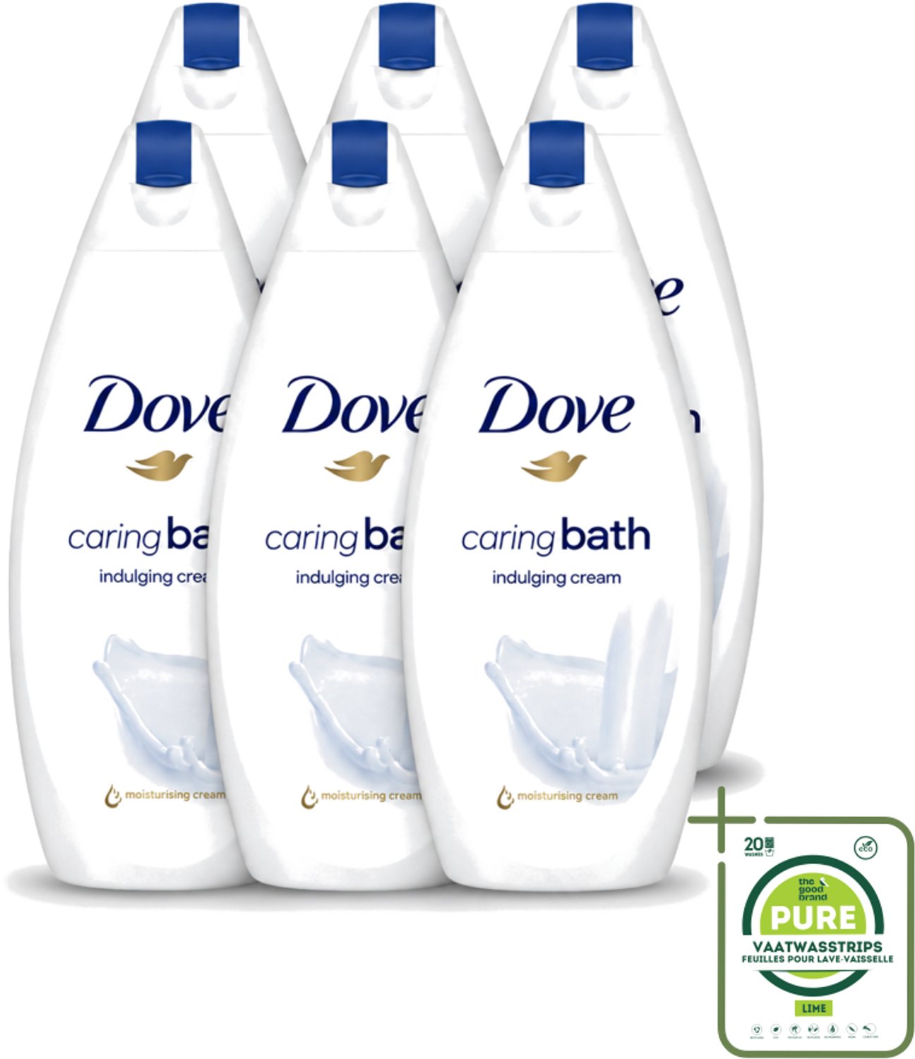 6 x Dove – Douchegel – Caring Bath – 450 ml - Grootverpakking - Vaatwasstrips - Douchegel - Huid Verzorging - Zachte Huid - Schuim Douchegel - Hydraterende Crème