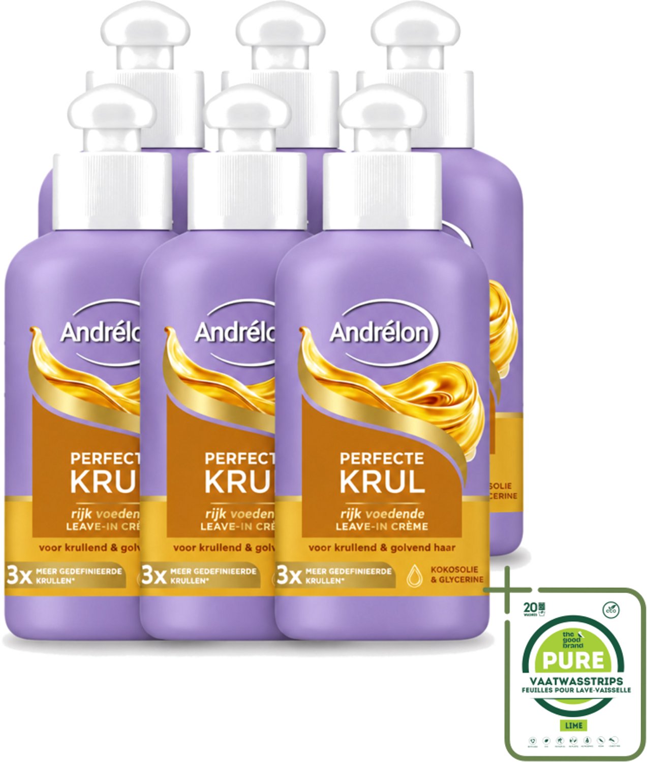 6 x Andrélon – Leave-In Crème – Perfecte Krul – 200 ml - Grootverpakking - Vaatwasstrips - Krul Haar - Krul Haar Crème - Krul Haar Verzorging - Krul Haar Voeding - Krul Haar Hydratatie