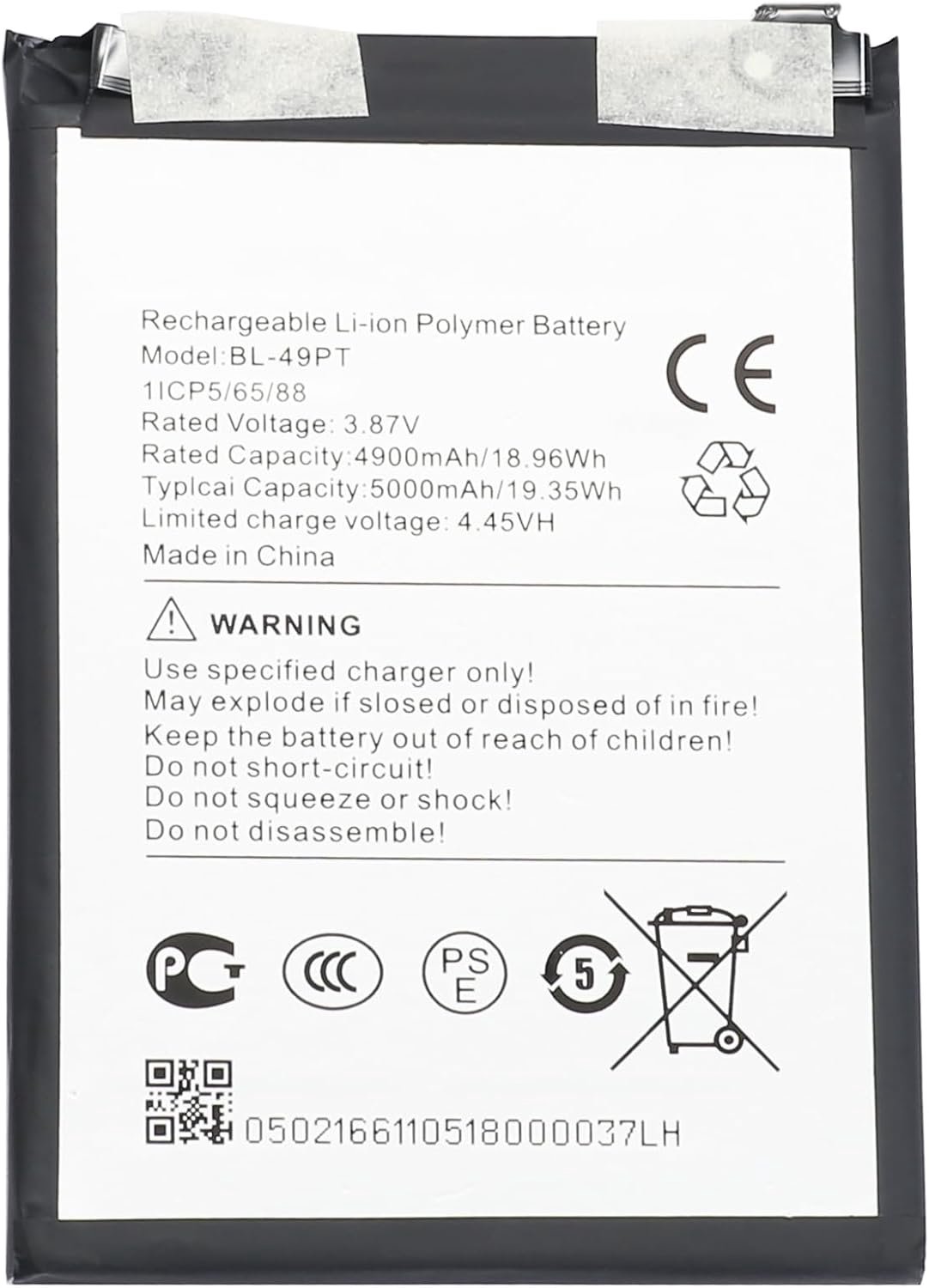 BL-49PT battery for Tecno Pova 5 Pro, 5000mAh, 3.87V, Li-Ion polymer battery - ShopVlot