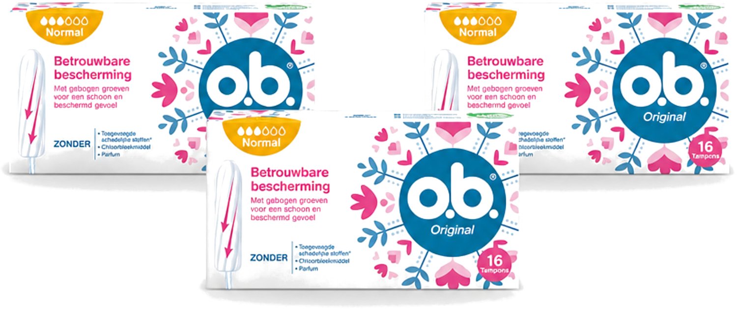 3 x o.b. Tampons - Original Normal - Voor Comfort en Betrouwbare Bescherming - 16 Tampons - Voordeelverpakking - 3 stuks