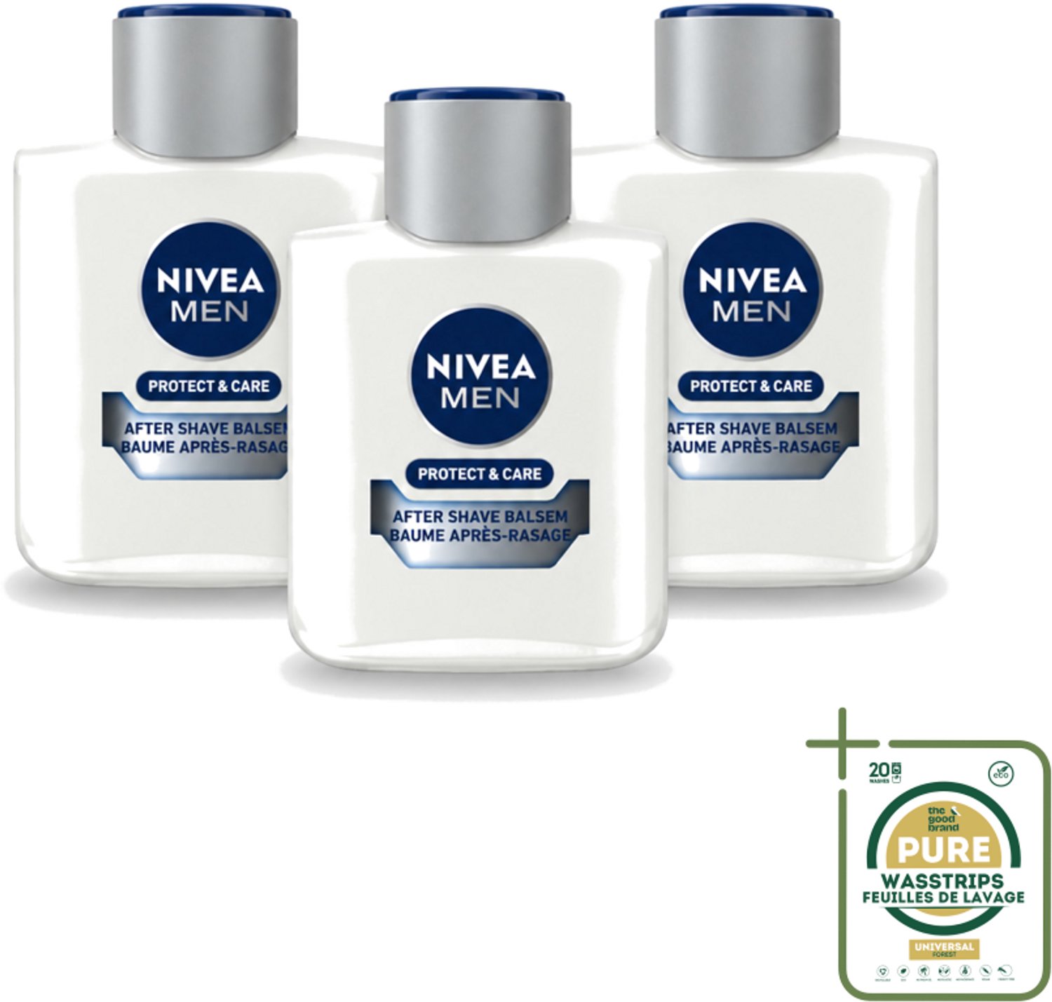 3 x Nivea - Men - Protect & Care Aftershave Balsem - Balm - 100 ml - Wasstrips - Aftershave Balsem - Mannelijke Aftershave - Huidbescherming - Scheerherstel - Roodheid Verminderen