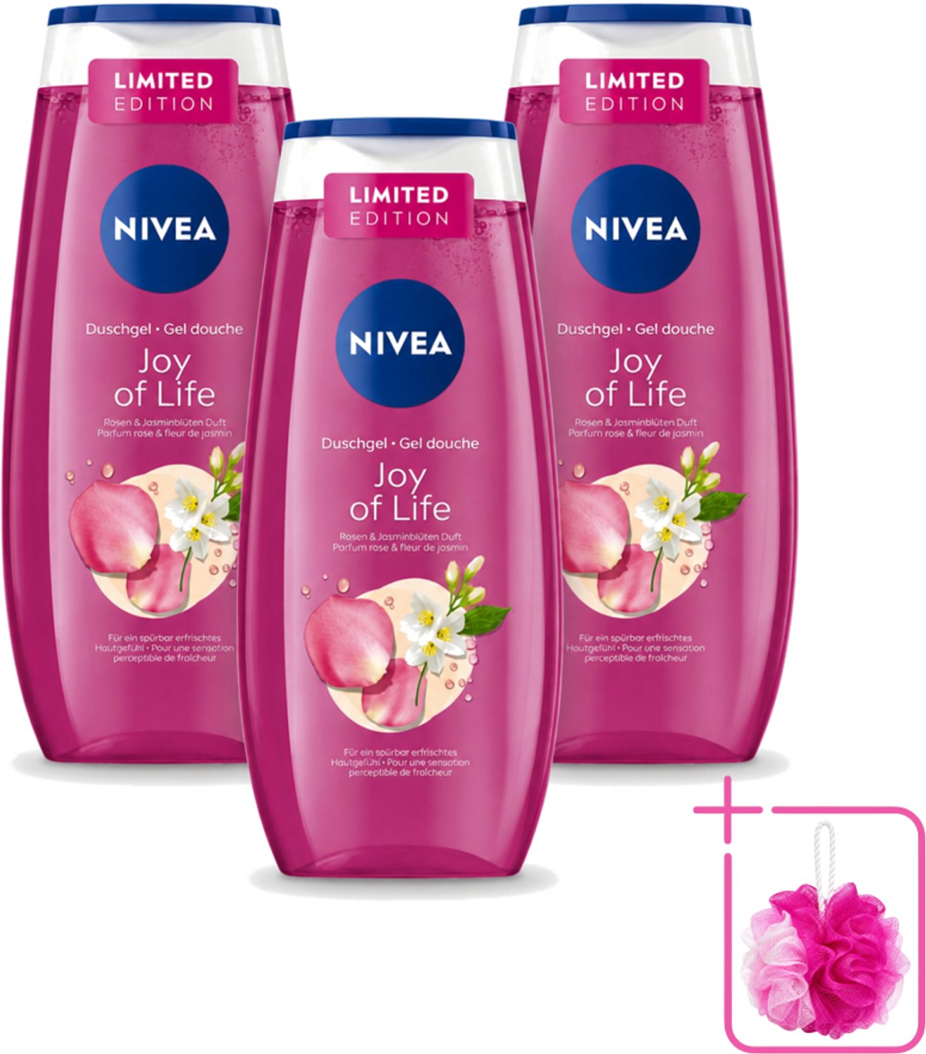 3 x Nivea - Douchegel - Joy of Life - Verfrissend Effect - 250 ml - Bulkverpakking - Douchegel - Douchemop - Frisse geur