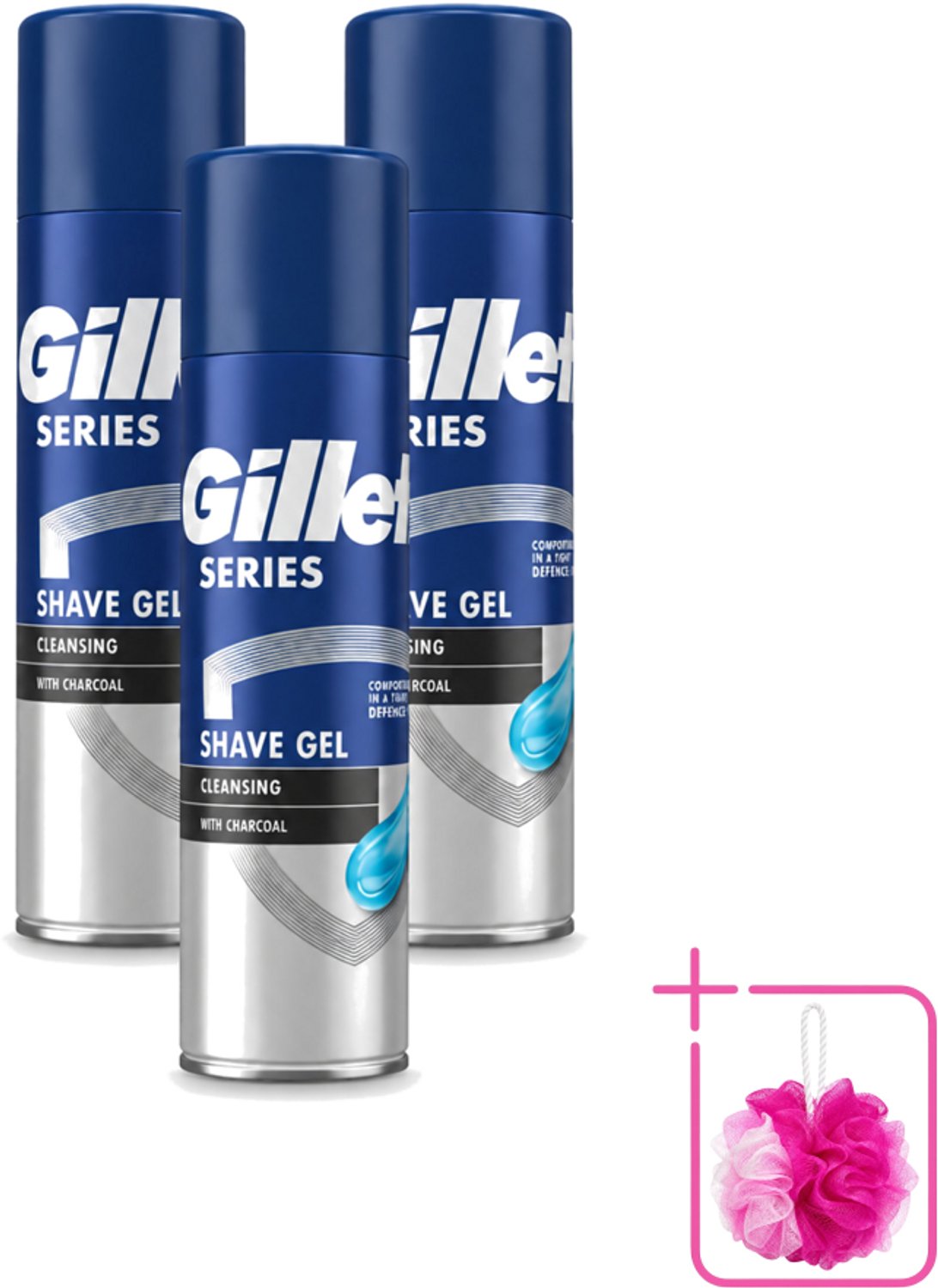 3 x Gillette Series - Scheergel - Cleansing - Charcoal - Verfrissend en reinigend - 200 ml - Bulkverpakking - Scheergel - Douchemop - Houtskool