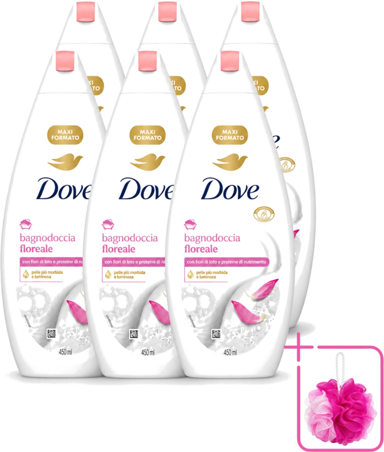 6 x Dove – Douchegel – Lotus Bloem – 450 ml - Bulkverpakking - Douchegel lotus bloem - Douchemop - Mild reinigen