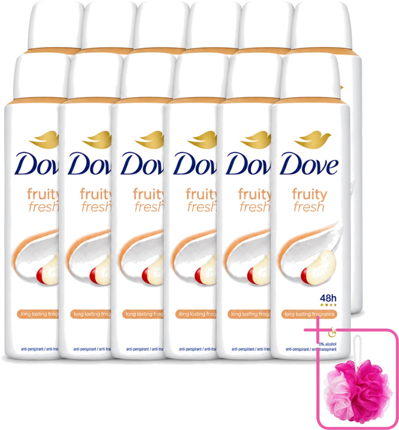 12 x Dove – Deodorant Spray – Fruity Fresh – 150 ml - Bulkverpakking - Deodorant spray - Douchemop - Fris