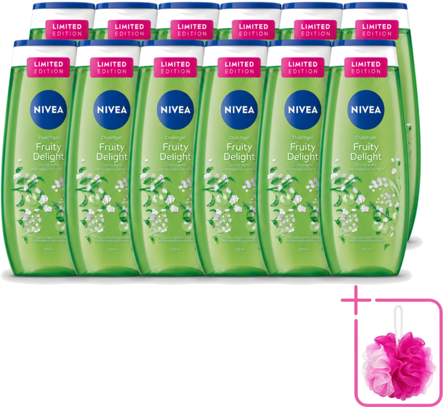 12 x Nivea – Douchegel – Fruity Delight – 250 ml - Bulkverpakking - Douchegel - Douchemop - Fruitige geur