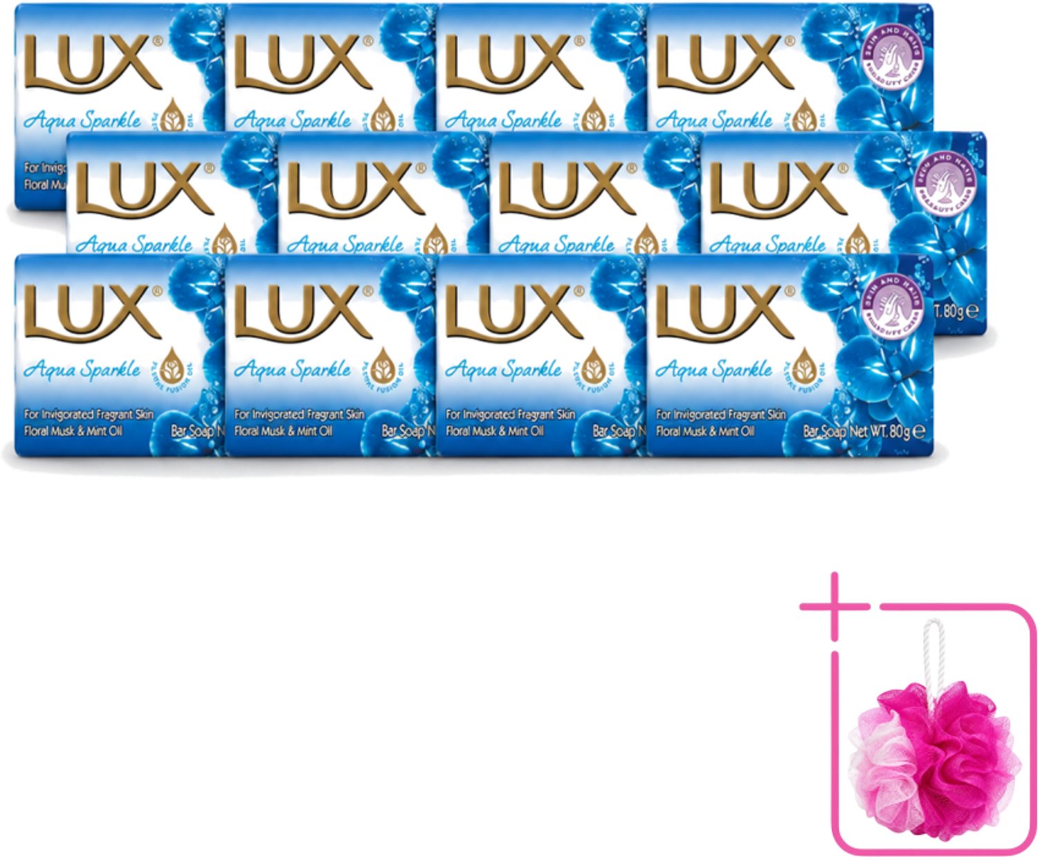 12 x Lux – Bar Soap – Aqua Sparkle – 80 g - Bulkverpakking - Zeeptablet Aqua Sparkle - Douchemop - Reiniging
