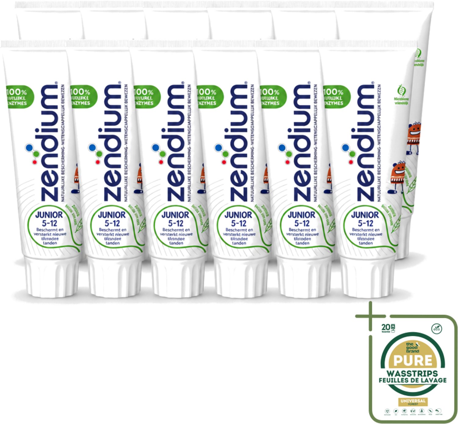 12 x Zendium - Junior 5-12 Jaar - Tandpasta - Natuurlijke Enzymen - 75 ml - Wasstrips - Tandpasta Voor Kinderen - Melktanden Beschermen - Volwassen Tanden Beschermen - Natuurlijke Enzymen - SLS-vrij