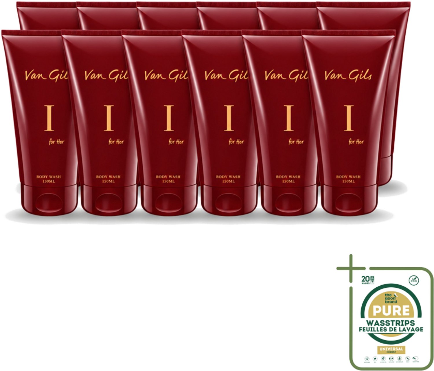 12 x Van Gils - Douchegel - I for Her - Zachte Reiniging & Luxe Geurbeleving - 150 ml - Wasstrips - Douchegel Vrouwelijk - Douchegel Luxe - Douchegel Voor Vrouwen - Douchegel Hydrateert - Douchegel Voor Huid