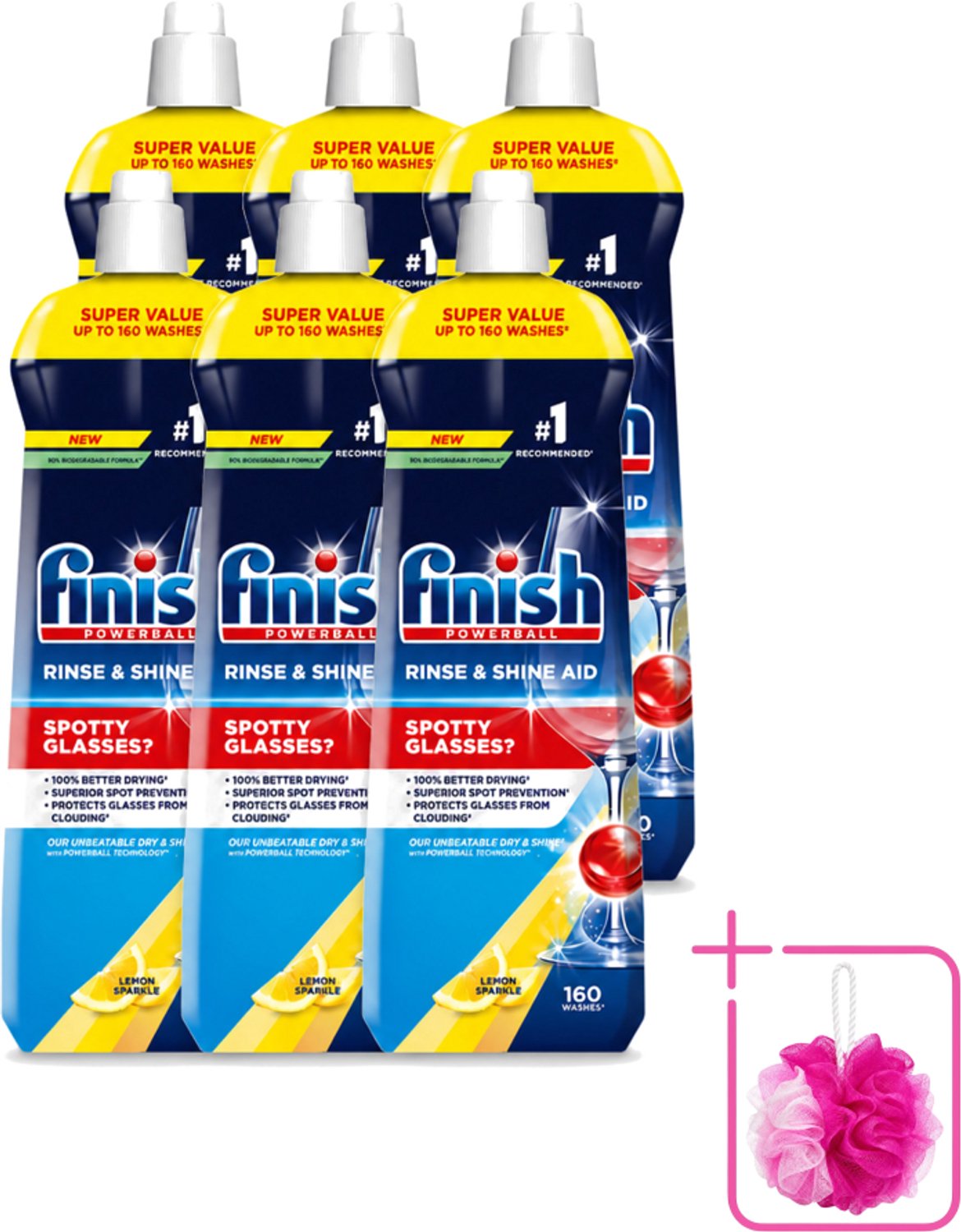 6 x Finish - Powerball - Vaatwasreiniger - Glansspoelmiddel - Perfecte Droging - Citroen - 160 Wasbeurten - Bulkverpakking - Glansspoelmiddel - Douchemop - Snel drogen
